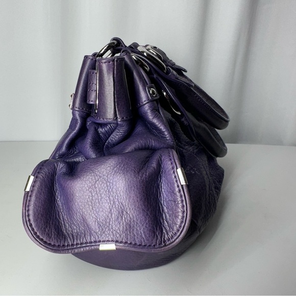 B. Makowsky Purple Pebbled Leather Satchel Cheetah Lining EUC - Picture 3 of 16